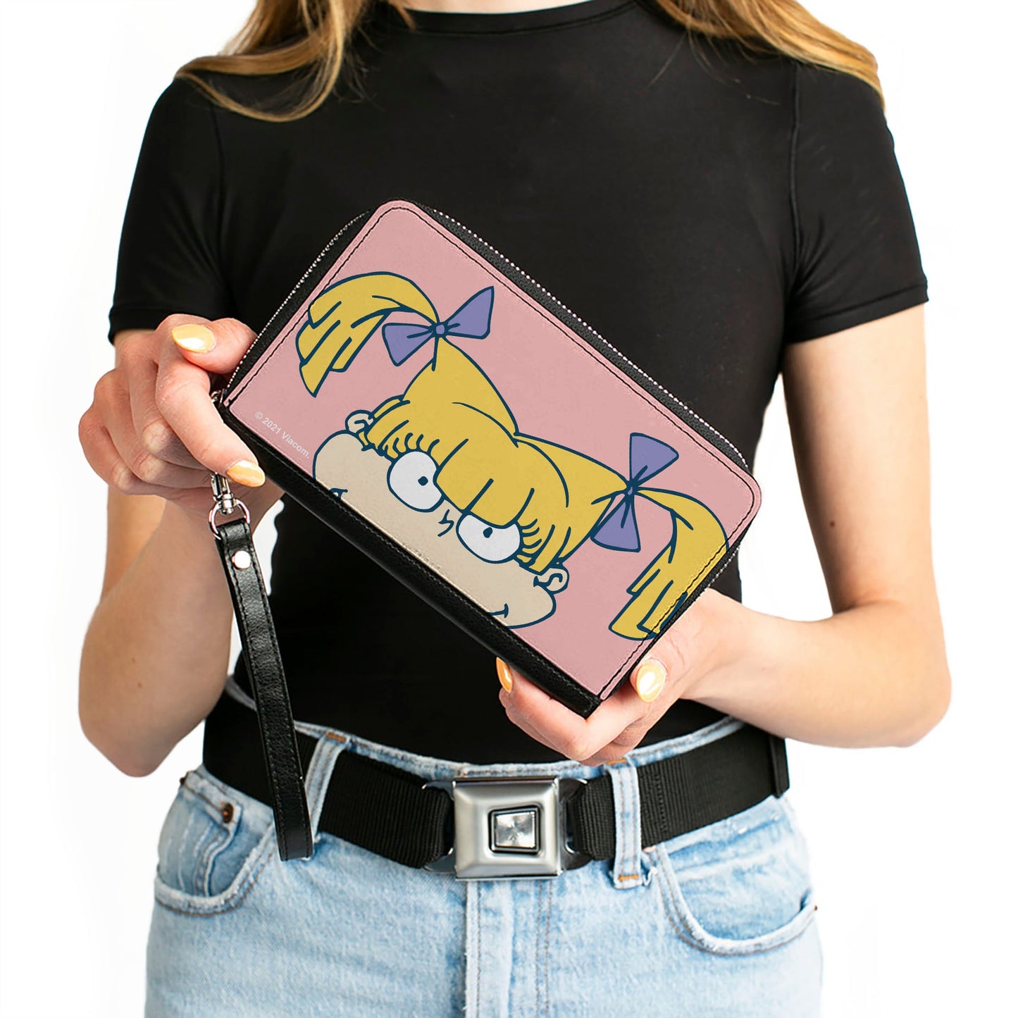 PU Zip Around Wallet Rectangle - Rugrats Angelica Face CLOSE-UP Pink