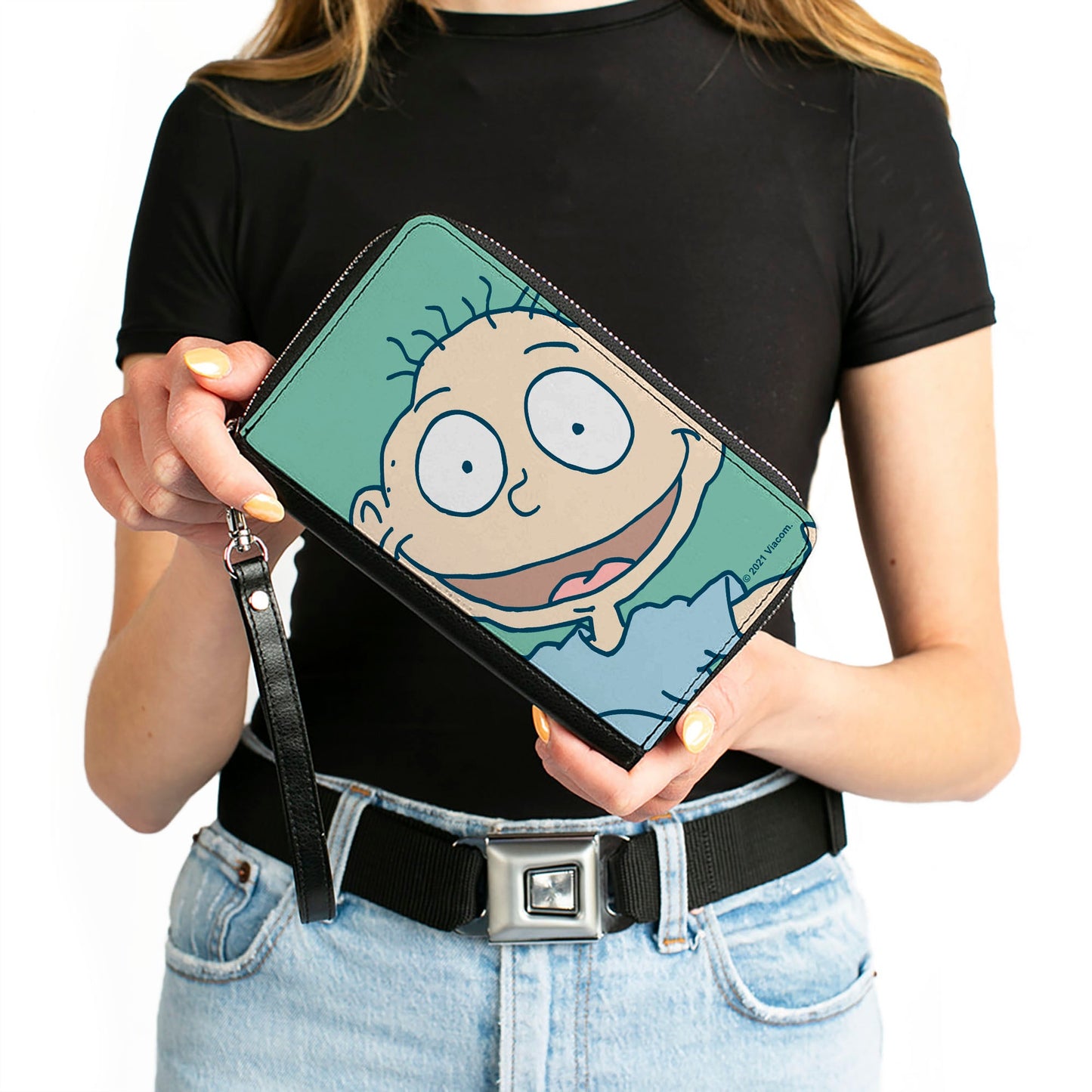 PU Zip Around Wallet Rectangle - Rugrats Tommy Pickles Face CLOSE-UP Seafoam Green