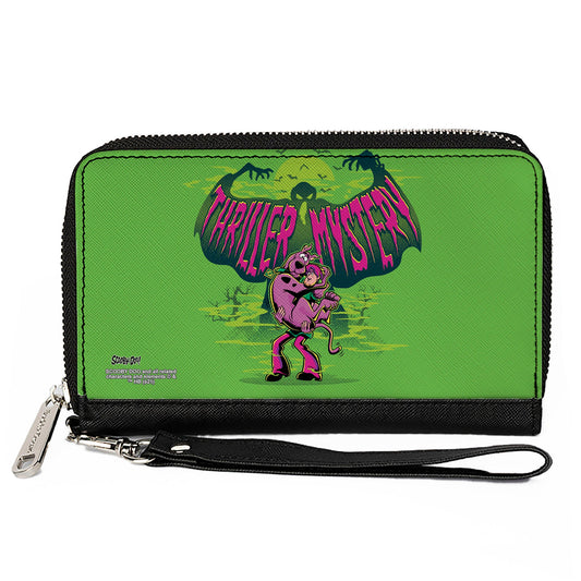 Women's PU Zip Around Wallet Rectangle - Shaggy Carrying Scooby-Doo THRILLER MYSTERY Ghost Greens