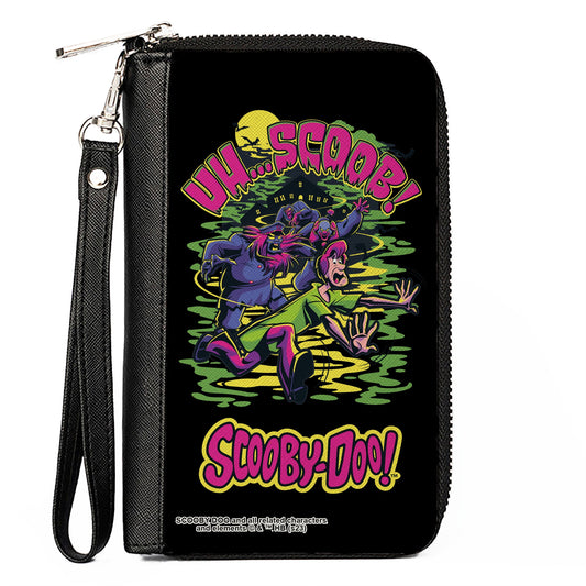 PU Zip Around Wallet Rectangle - Scooby-Doo Monsters Chasing Shaggy UH SCOOB! Pose Black/Multi Color