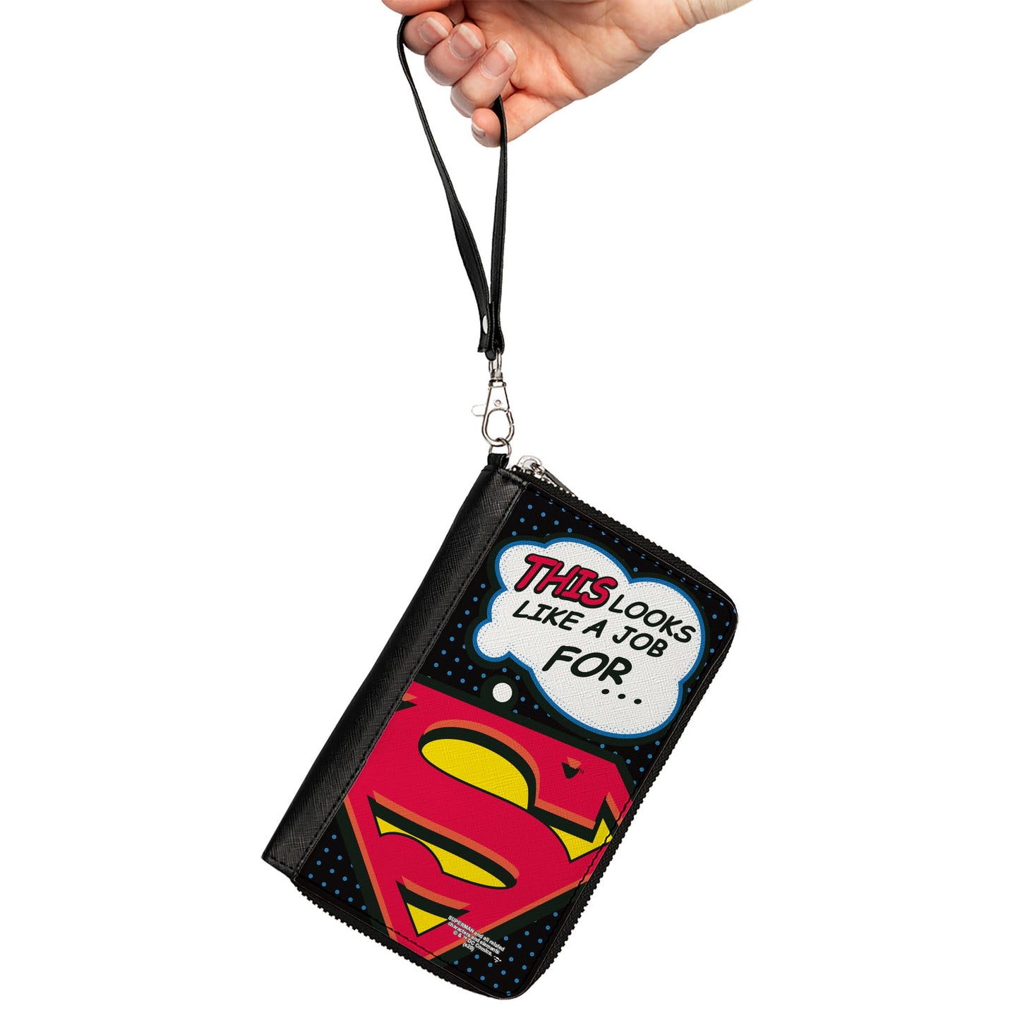 Women's PU Zip Around Wallet Rectangle - Superman Shield THIS LOOKS LIKE A JOB FOR...Superman Shield Halftone Black Blue