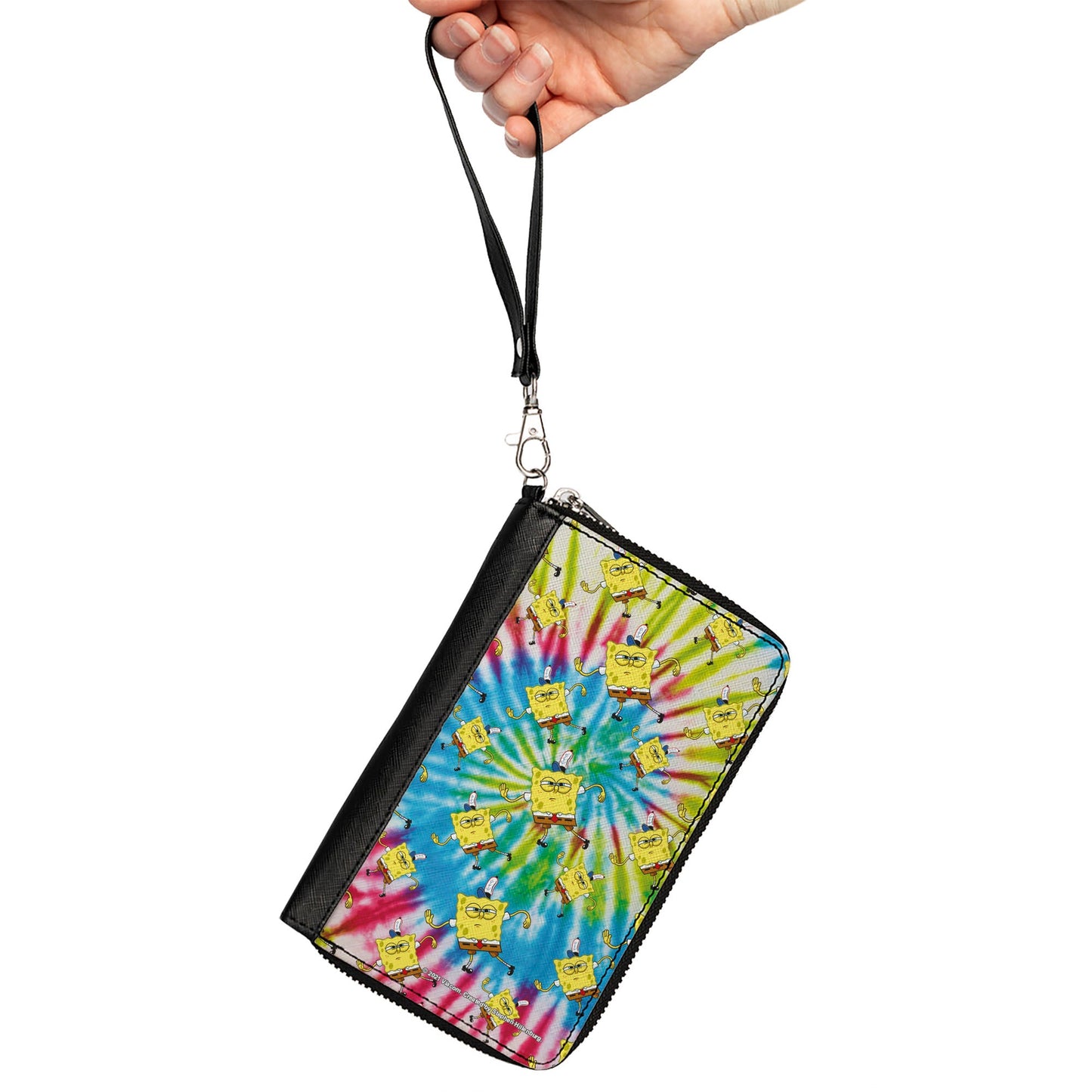 PU Zip Around Wallet Rectangle - SpongeBob Dancing Pose Scattered Tie Dye Multi Color