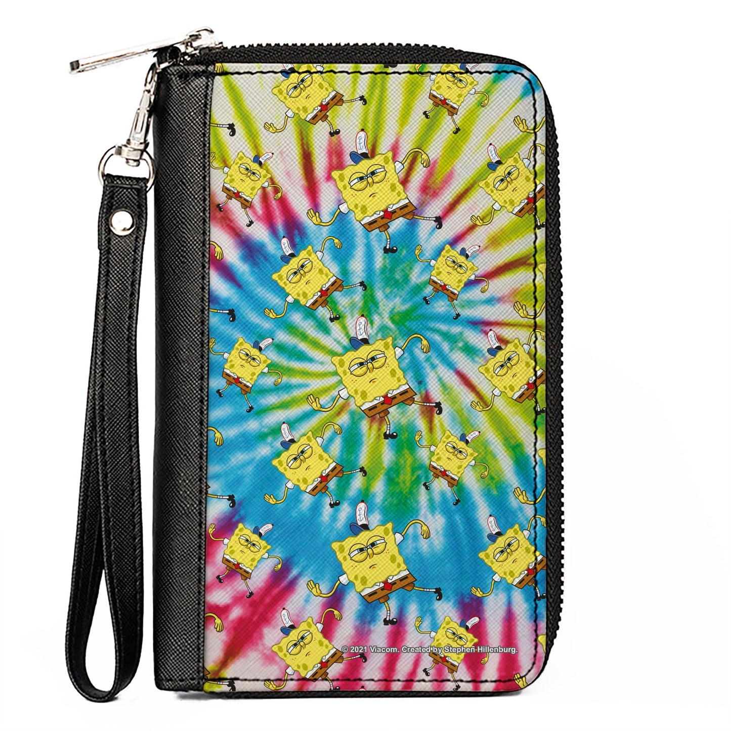 PU Zip Around Wallet Rectangle - SpongeBob Dancing Pose Scattered Tie Dye Multi Color