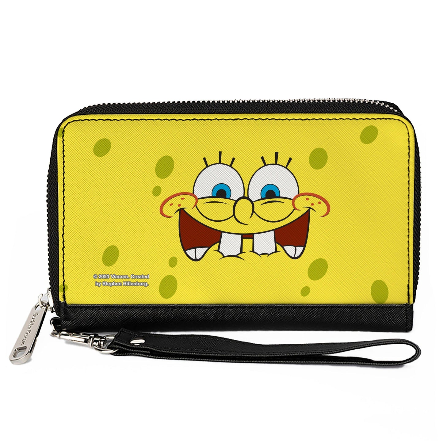 PU Zip Around Wallet Rectangle - SpongeBob Biting Lip Face Centered