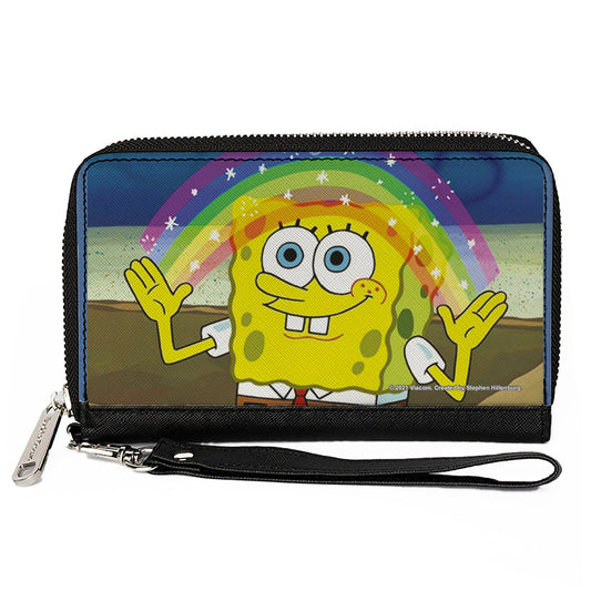 PU Zip Around Wallet Rectangle - SpongeBob SquarePants Imagination Smiling Rainbow Pose