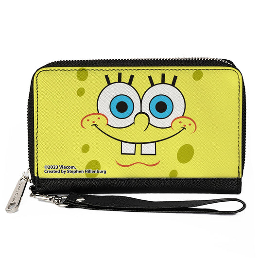 PU Zip Around Wallet Rectangle - SpongeBob SquarePants Face CLOSE-UP Yellows