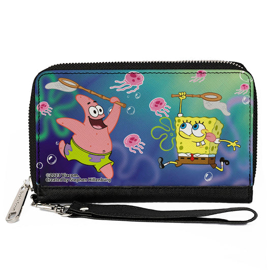 PU Zip Around Wallet Rectangle - Patrick Star & SpongeBob SquarePants Jellyfishing Catch Pose