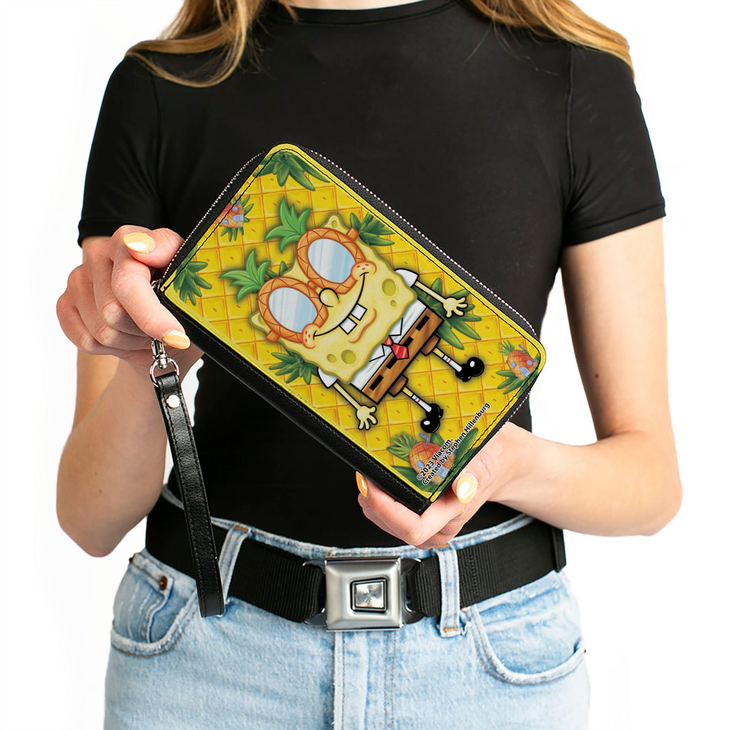 PU Zip Around Wallet Rectangle - SpongeBob SquarePants Pineapple Eyes Pose Pineapple Gold