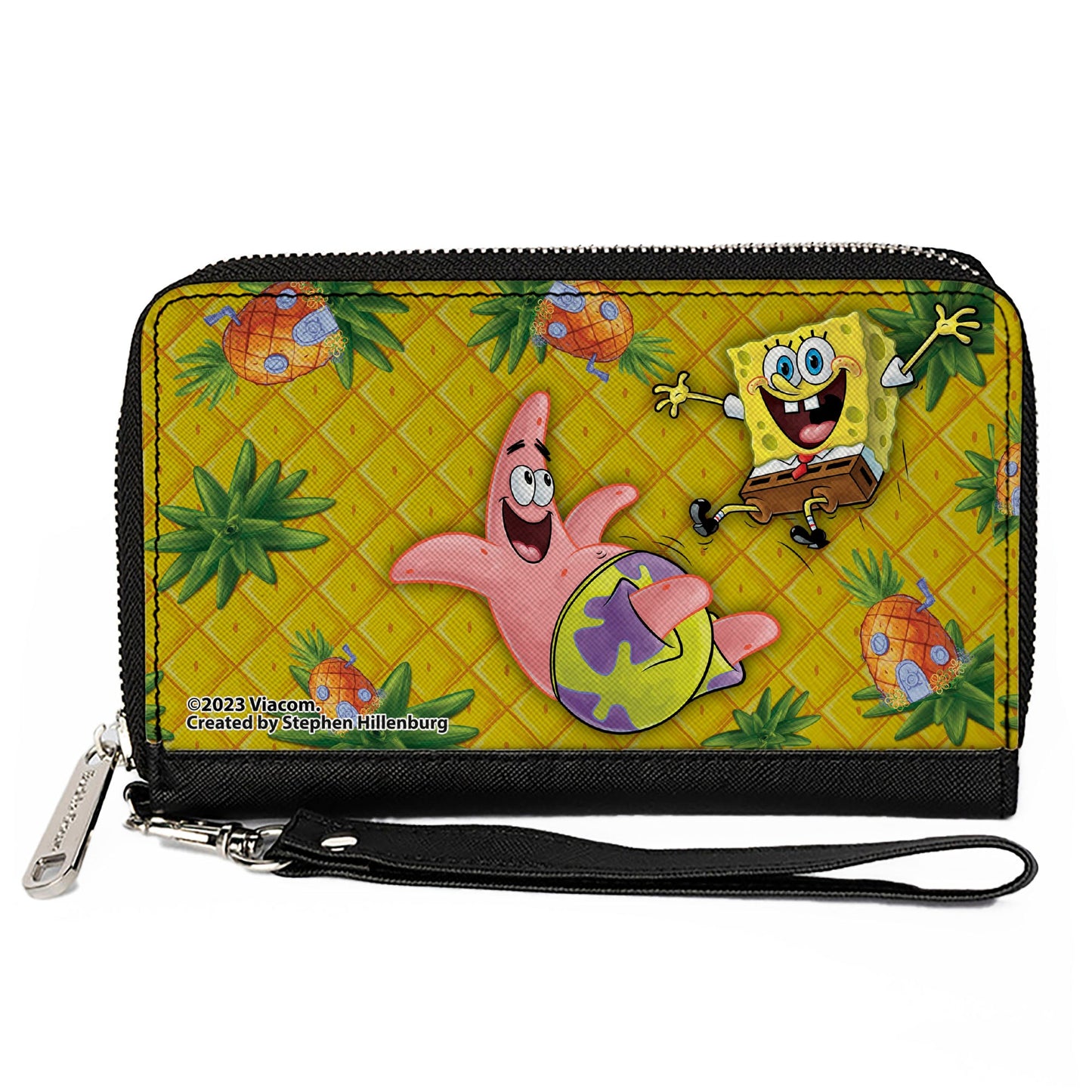 PU Zip Around Wallet Rectangle - SpongeBob SquarePants & Patrick Star Pose Pineapple Gold