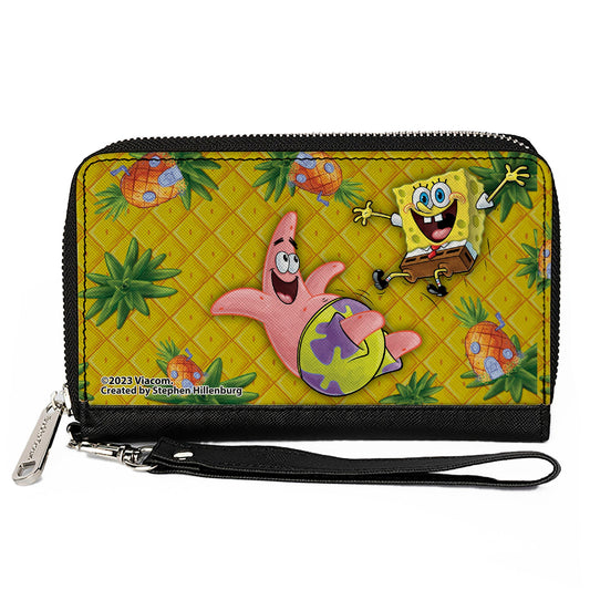 PU Zip Around Wallet Rectangle - SpongeBob SquarePants & Patrick Star Pose Pineapple Gold