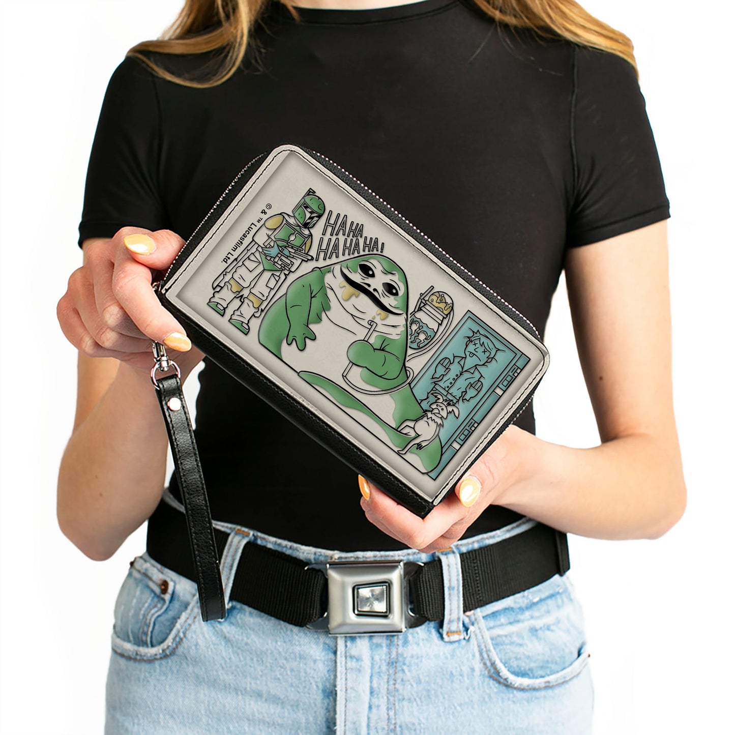 Women's PU Zip Around Wallet Rectangle - Star Wars Boba Fett Jabba the Hutt Han Solo Mono Line Scene