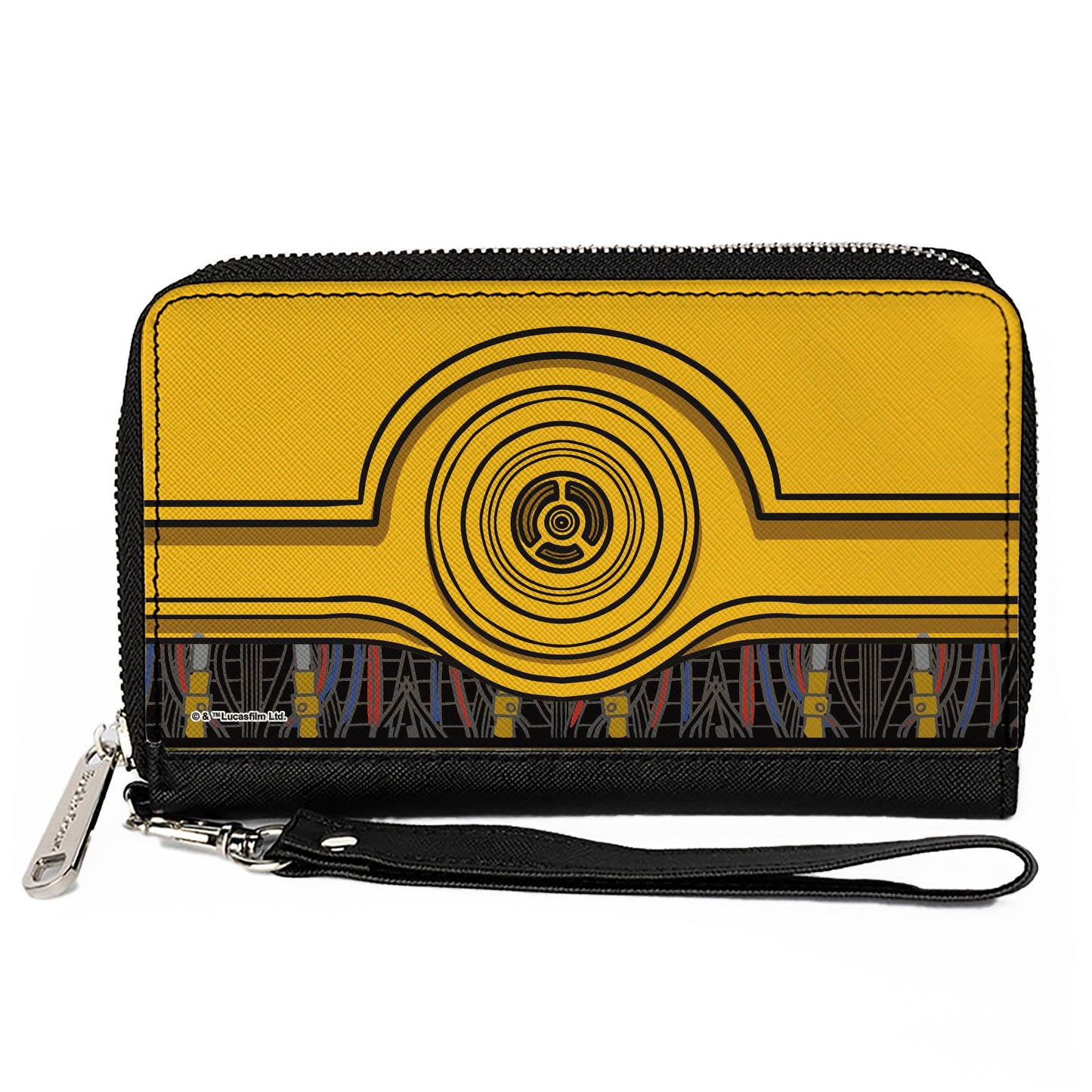 Women's PU Zip Around Wallet Rectangle - Star Wars C3-PO Wires Bounding Yellows Black Multi Color