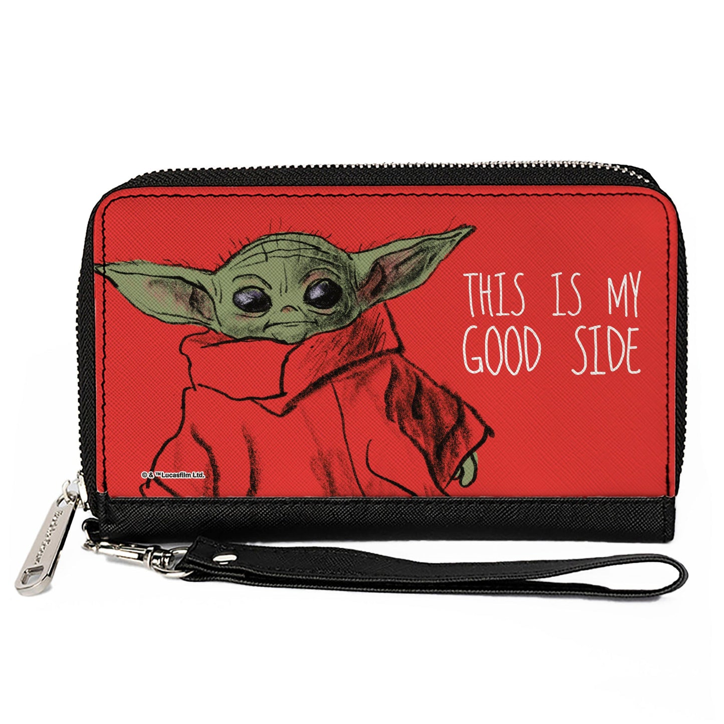 Women's PU Zip Around Wallet Rectangle - Star Wars The Child Sketch + THIS IS MY GOOD SIDE Red White