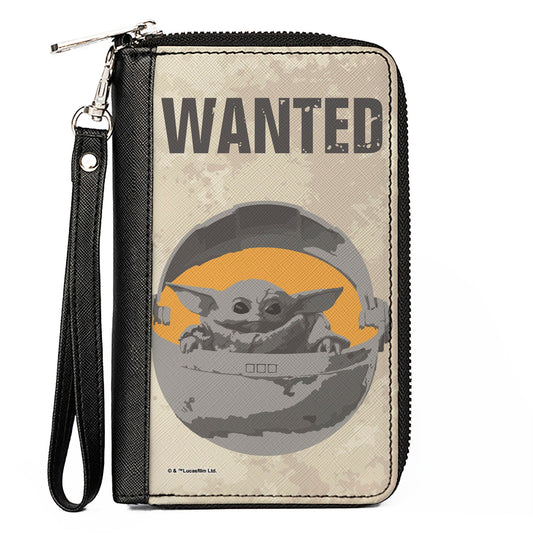 Women's PU Zip Around Wallet Rectangle - Star Wars The Child WANTED Pod Pose Grunge Grays Yellow