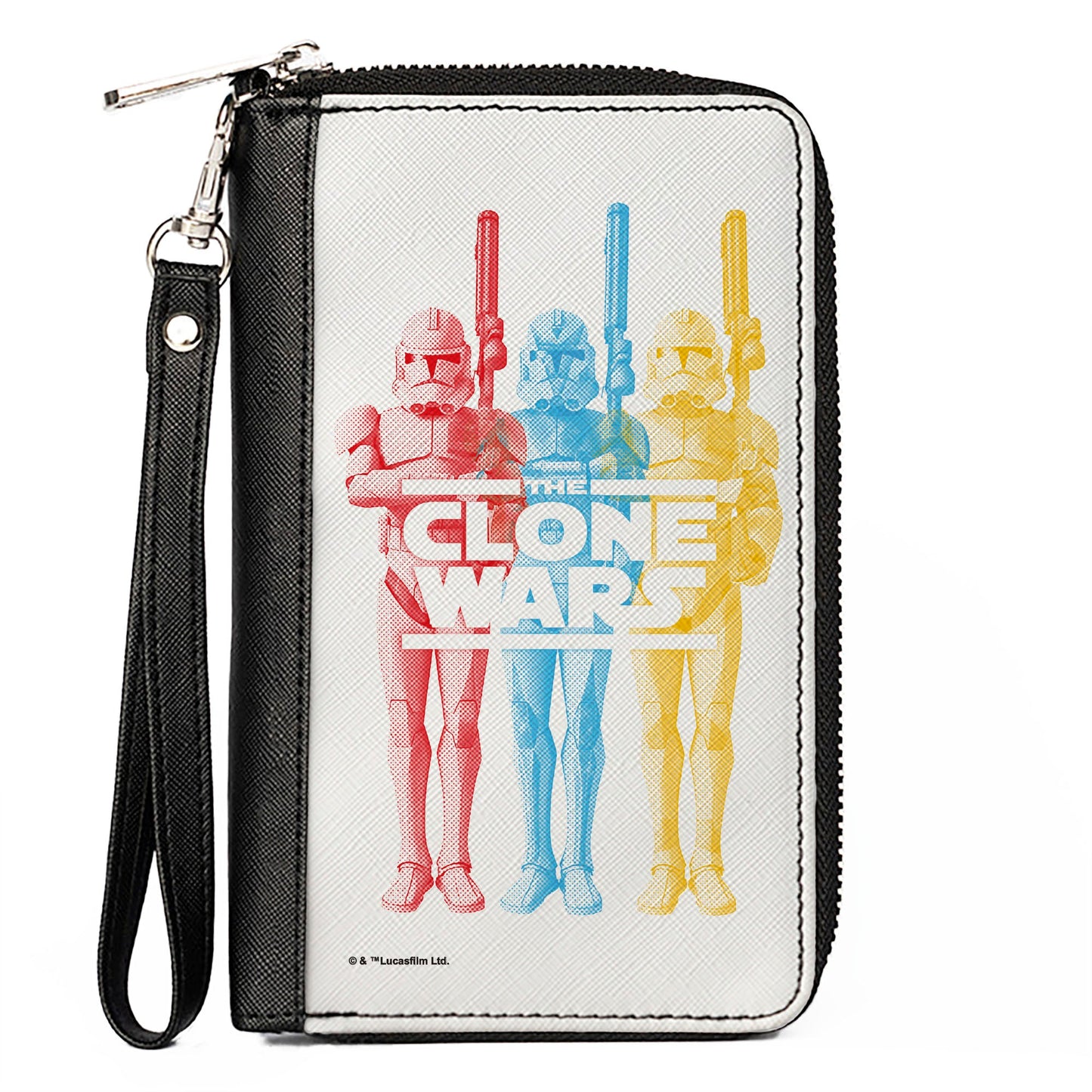 Women's PU Zip Around Wallet Rectangle - Star Wars THE CLONE WARS Clone Troopers Pose White Red Blue Yellow