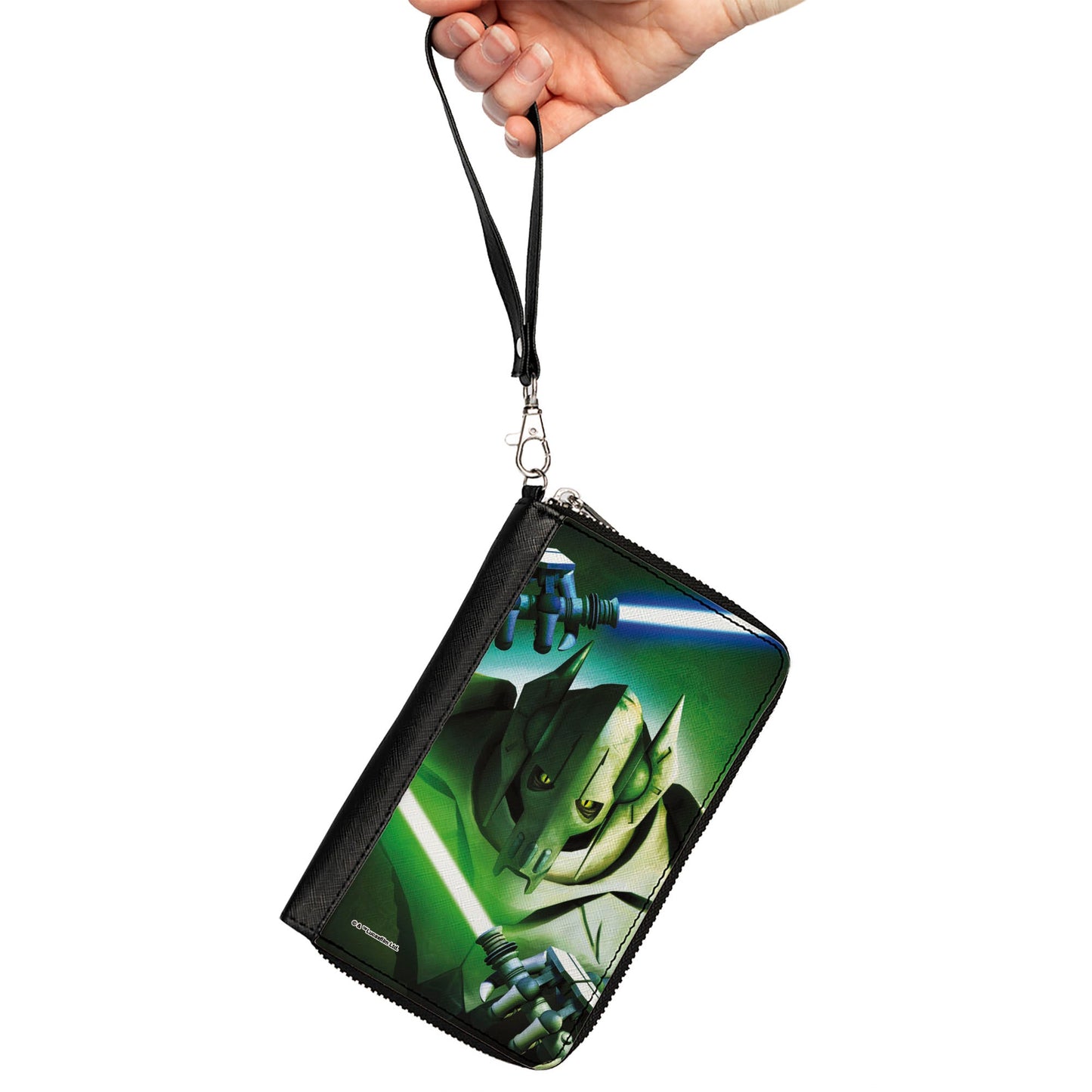 Women's PU Zip Around Wallet Rectangle - Star Wars the Clone Wars Grievous Lightsaber Pose Greens