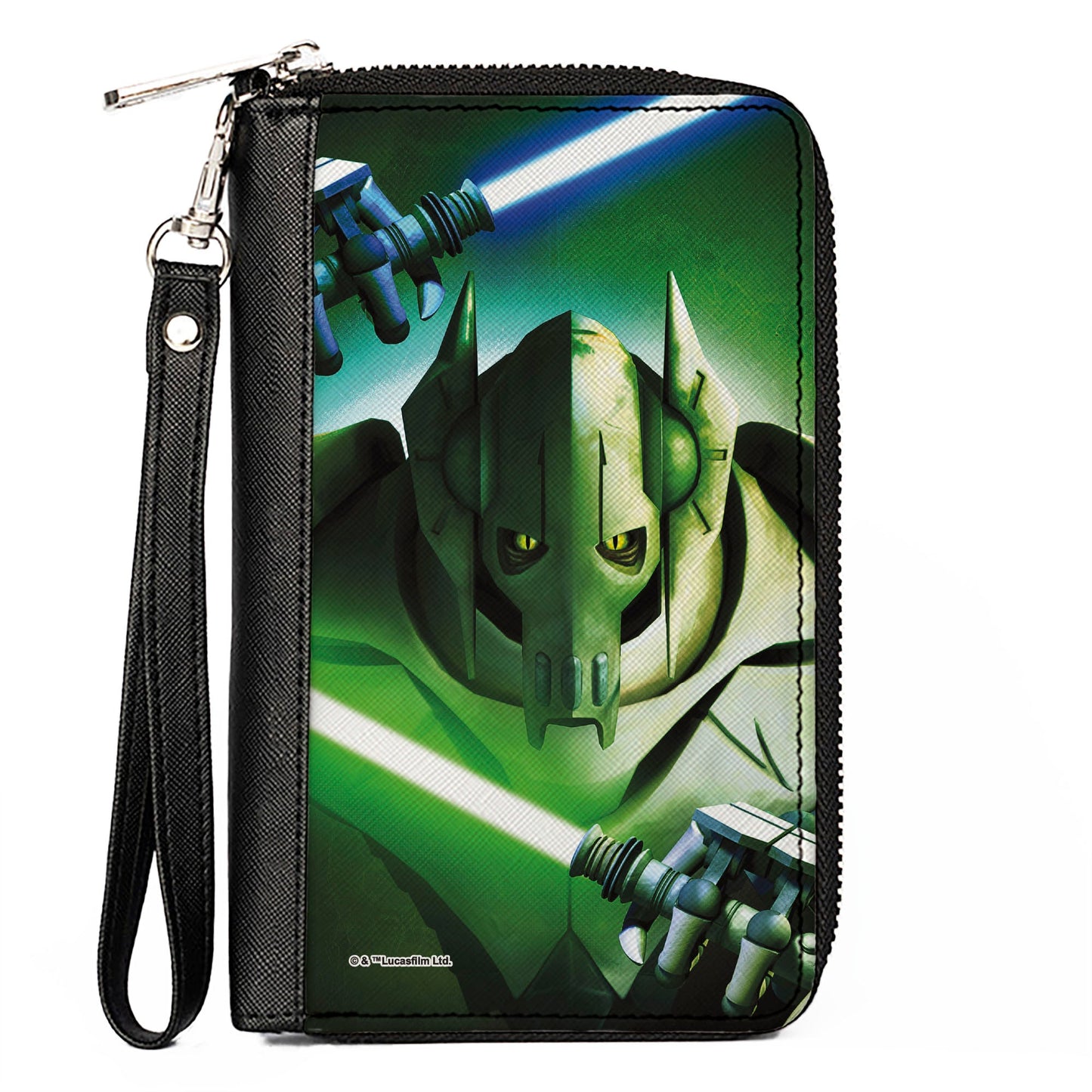 Women's PU Zip Around Wallet Rectangle - Star Wars the Clone Wars Grievous Lightsaber Pose Greens