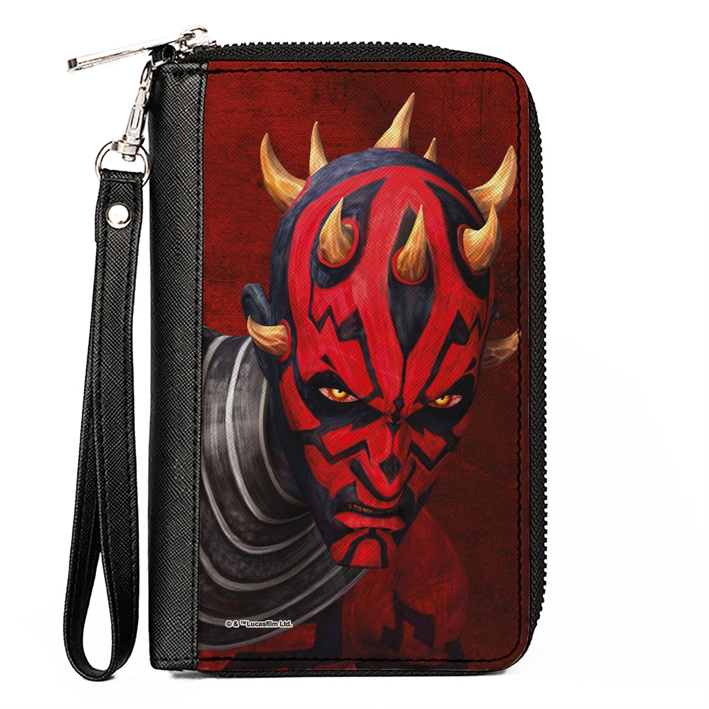 Women's PU Zip Around Wallet Rectangle - Star Wars the Clone Wars Maul Face Weathered Red