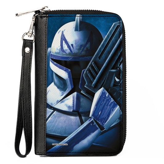 Women's PU Zip Around Wallet Rectangle - Star Wars the Clone Wars Clone Captain Rex Weathered Blue