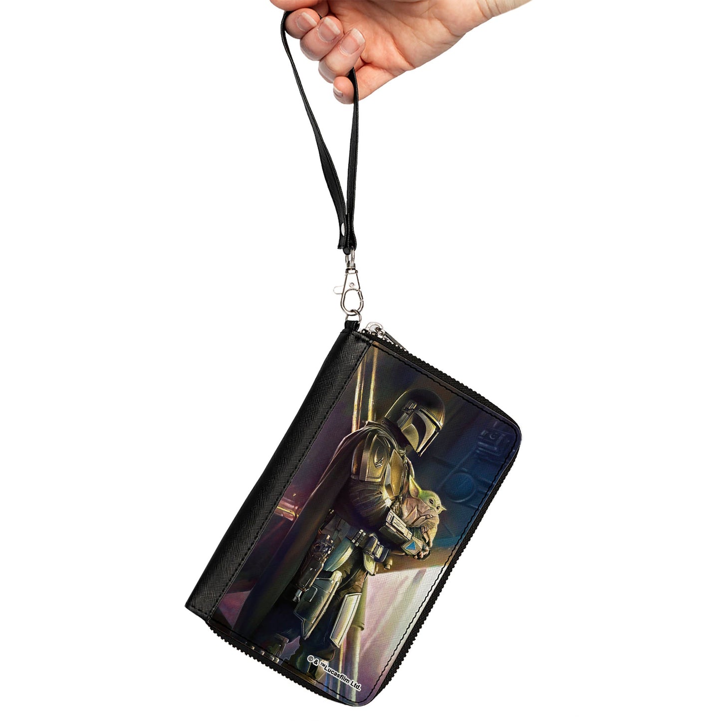 Women's PU Zip Around Wallet Rectangle - Star Wars The Mandalorian Carrying The Child Vivid Pose