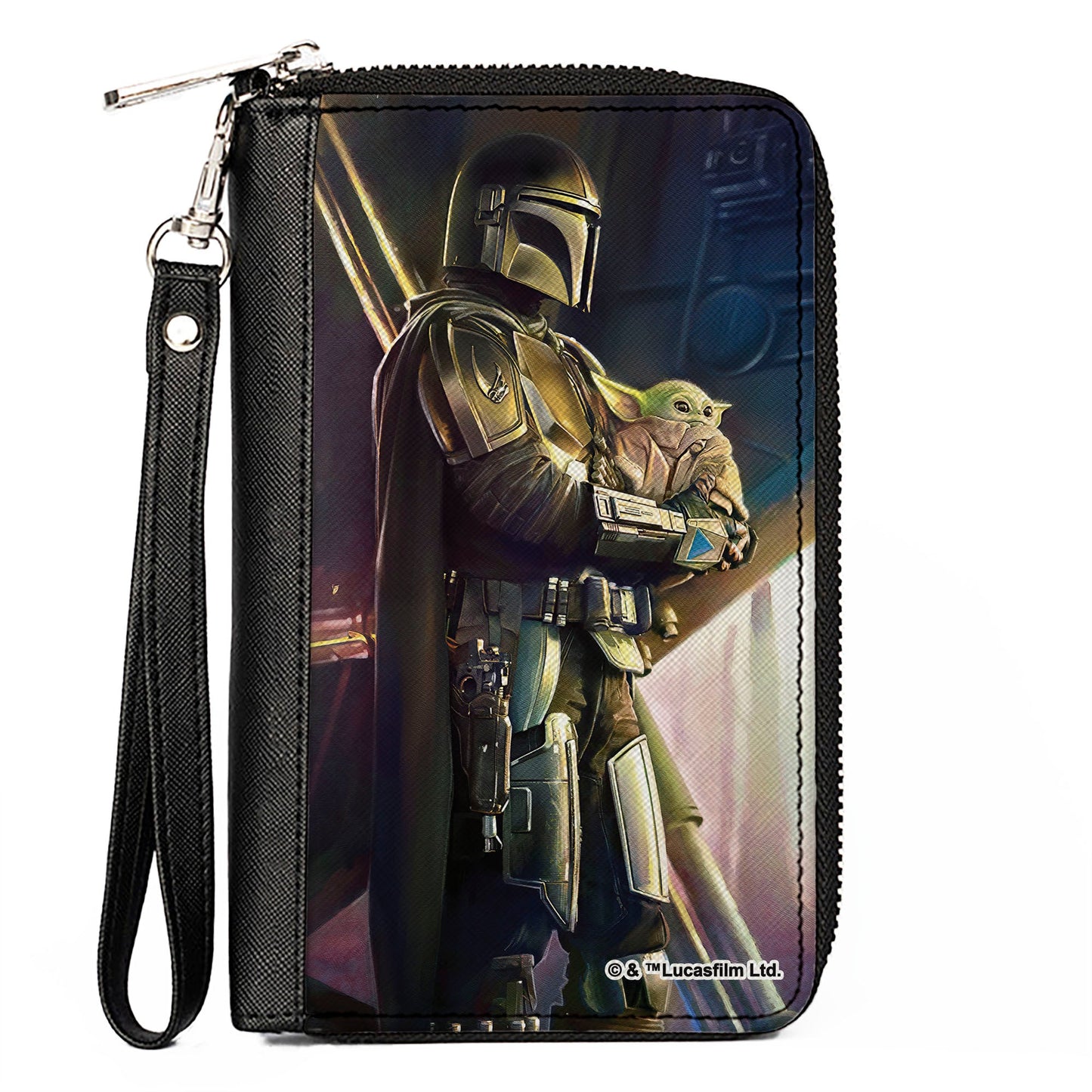 Women's PU Zip Around Wallet Rectangle - Star Wars The Mandalorian Carrying The Child Vivid Pose