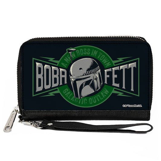 PU Zip Around Wallet Rectangle - Star Wars The Book of Boba Fett A NEW BOSS IN TOWN-GALACTIC OUTLAW Logo Navy Greens Gray