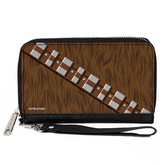 PU Zip Around Wallet Rectangle - Star Wars Chewbacca Character Body Close-Up Brown