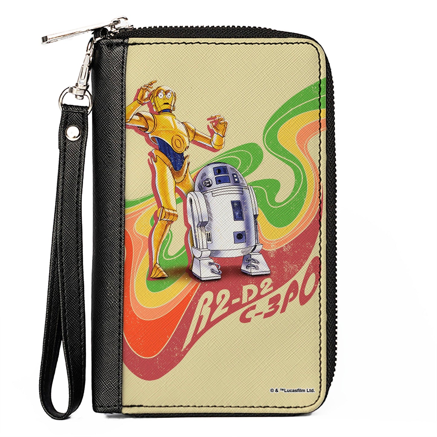 PU Zip Around Wallet Rectangle - Star Wars C3-PO and R2-D2 Wave Pose Tan Multi Color