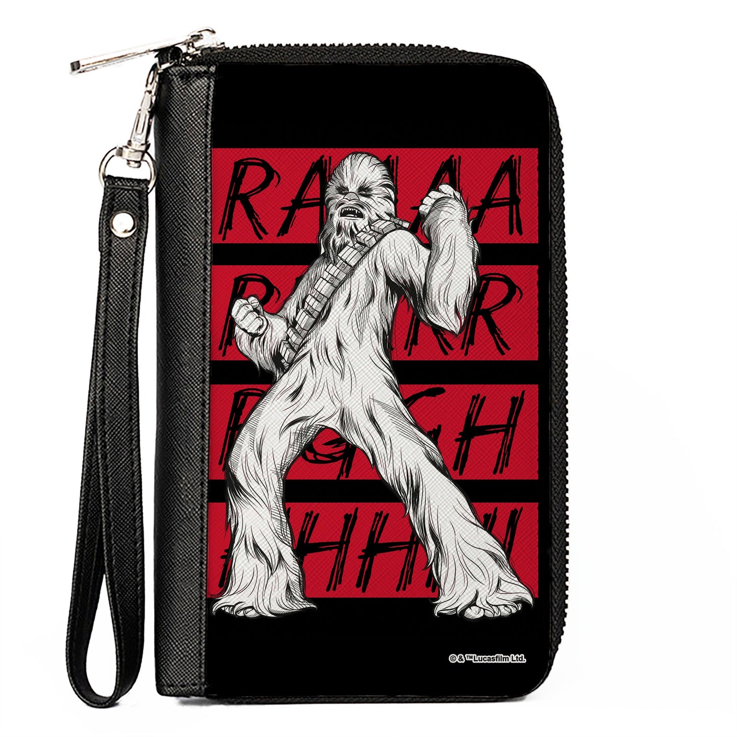 PU Zip Around Wallet Rectangle - Star Wars Chewbacca Roar Pose and Text Black/Red/White