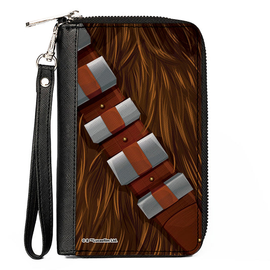 PU Zip Around Wallet Rectangle - Star Wars Chewbacca Character Close-Up Bandolier Browns