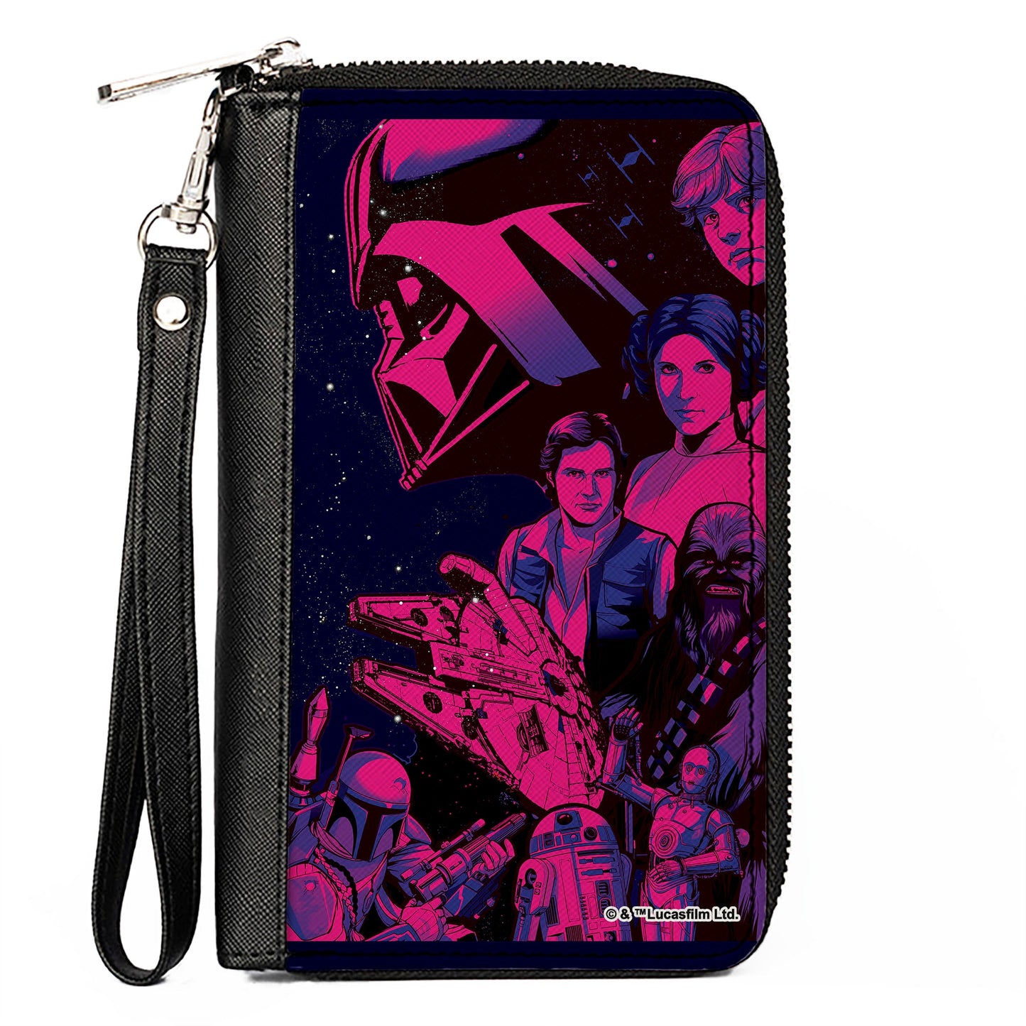 PU Zip Around Wallet Rectangle - Star Wars A New Hope Character Collage Black/Pinks/Blues