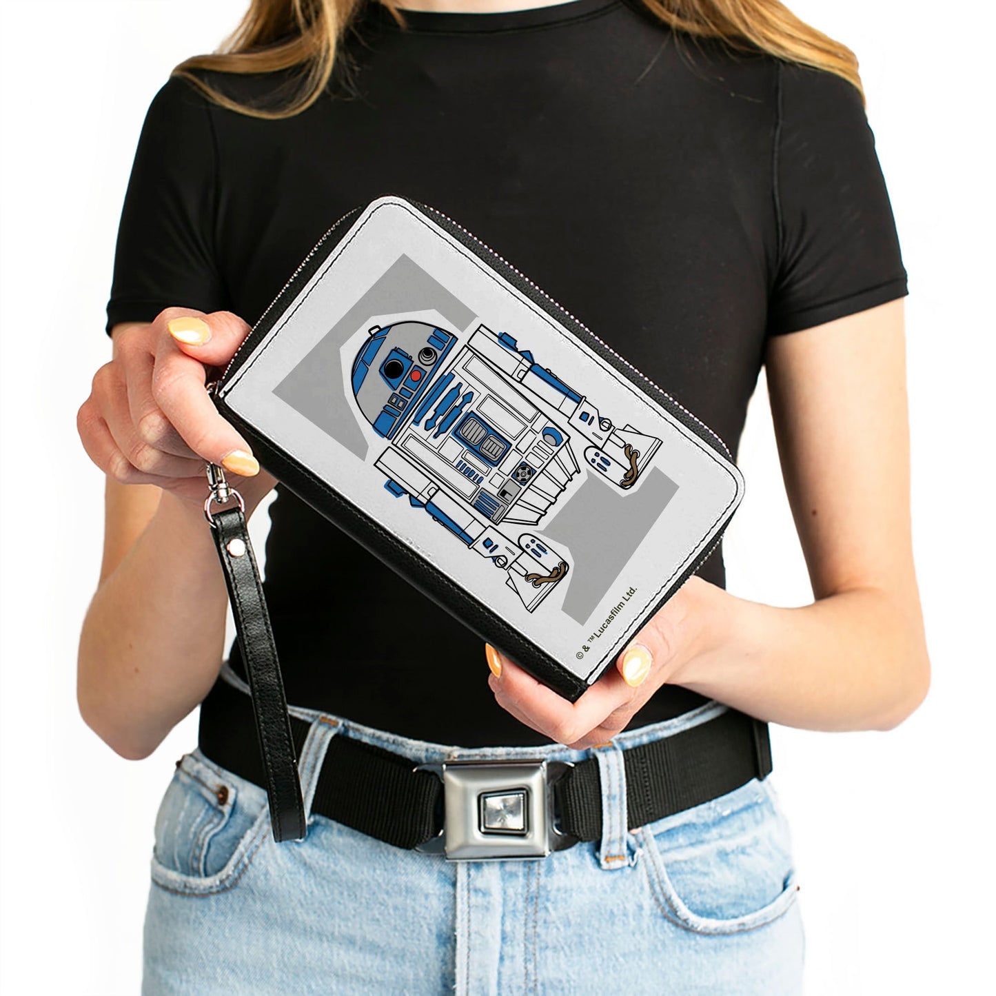 PU Zip Around Wallet Rectangle - Star Wars R2-D2 Pose White/Gray/Blue