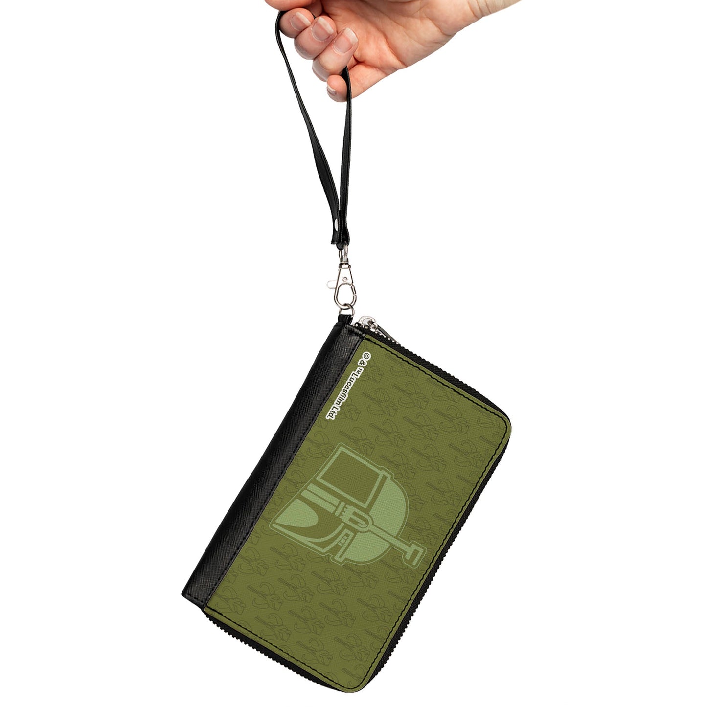 PU Zip Around Wallet Rectangle - Star Wars Boba Fett Helmet and Kyr'bes Skull Monogram Greens