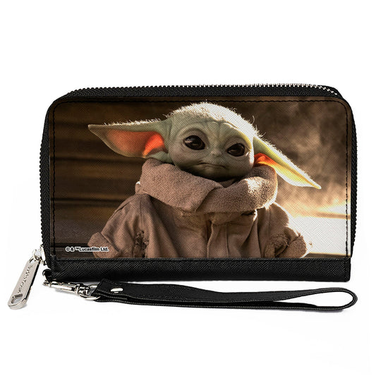 PU Zip Around Wallet Rectangle - Star Wars The Child Vivid Face CLOSE-UP