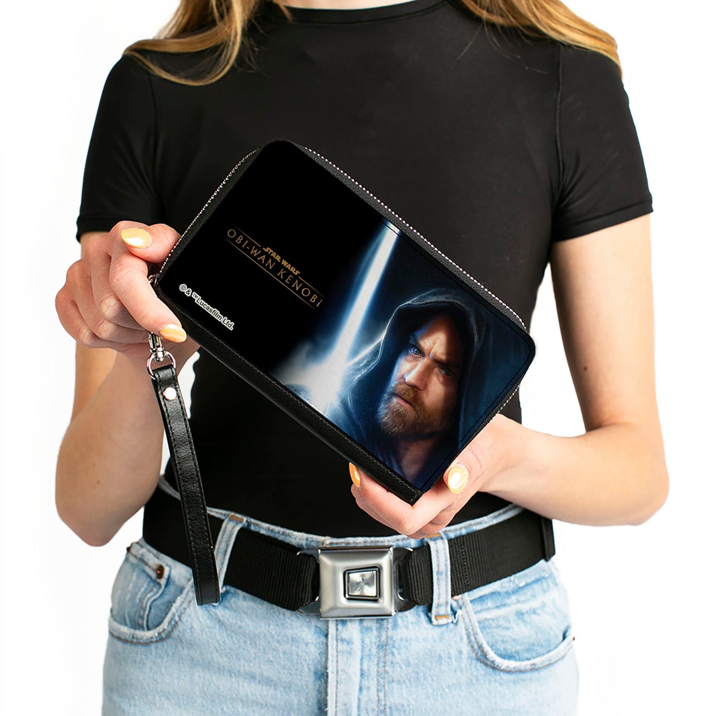 PU Zip Around Wallet Rectangle - Star Wars Obi-Wan Kenobi Lightsaber Pose and Series Logo