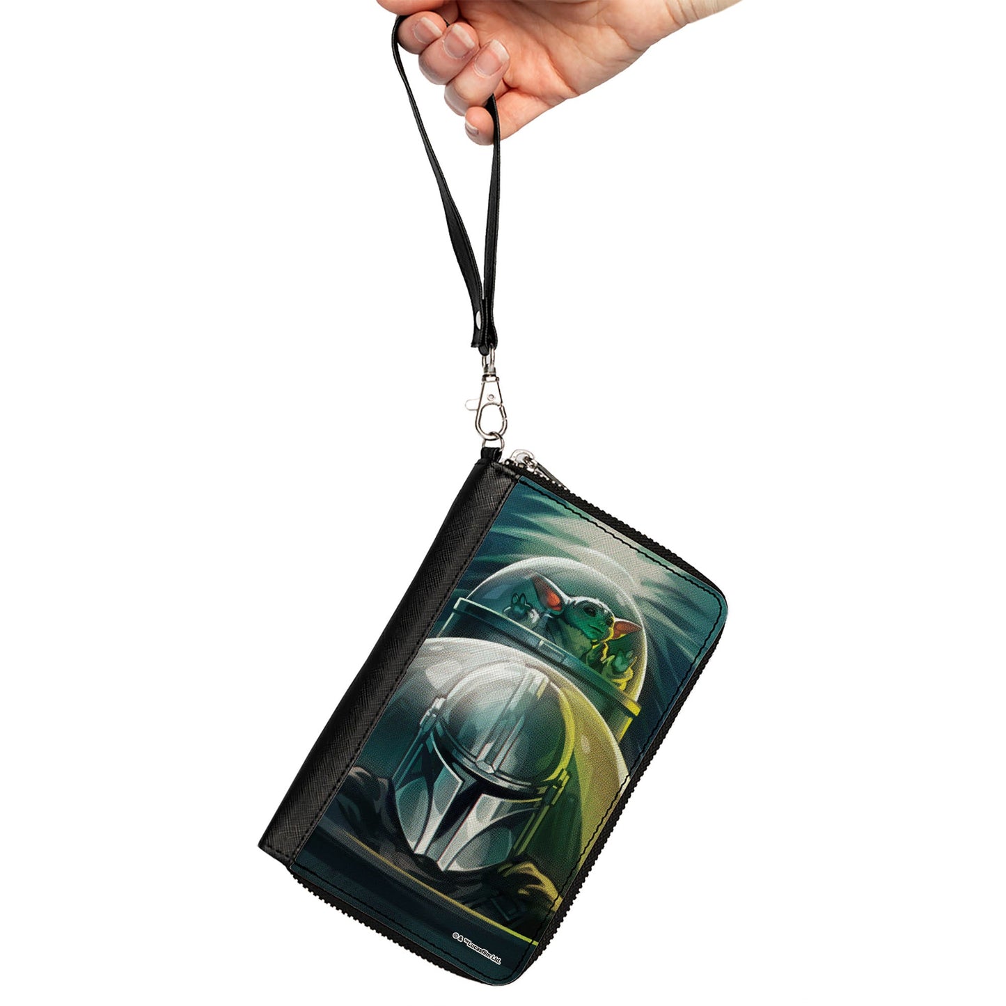 PU Zip Around Wallet Rectangle - Star Wars The Mandalorian Din Djarin and Grogu Starfighter Cockpit Pose