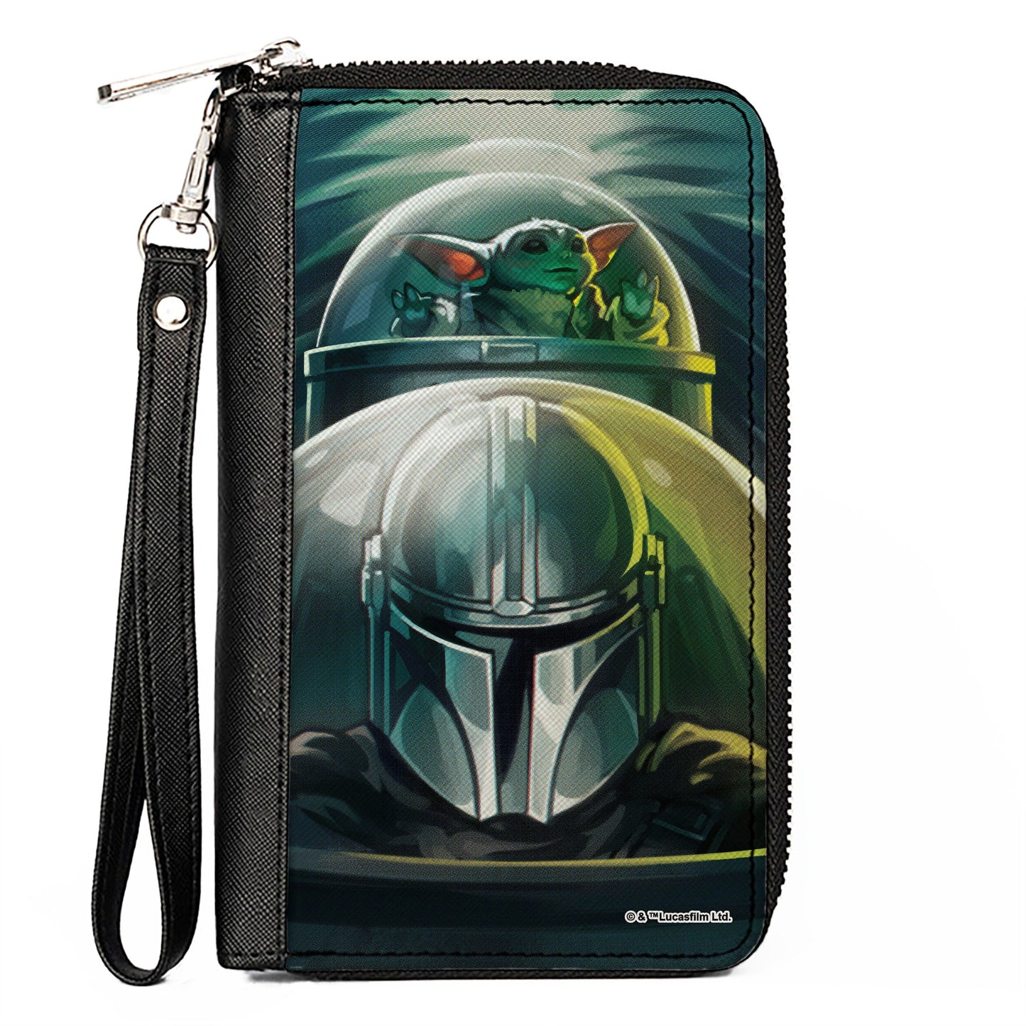 PU Zip Around Wallet Rectangle - Star Wars The Mandalorian Din Djarin and Grogu Starfighter Cockpit Pose