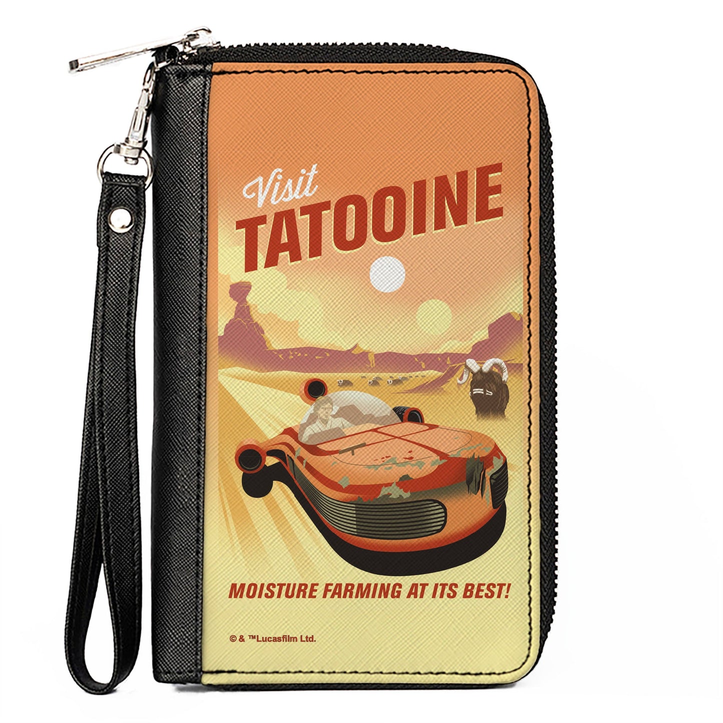 PU Zip Around Wallet Rectangle - Star Wars VISIT TATOOINE Luke Skywalker Landspeeder Pose and Bantha Landscape