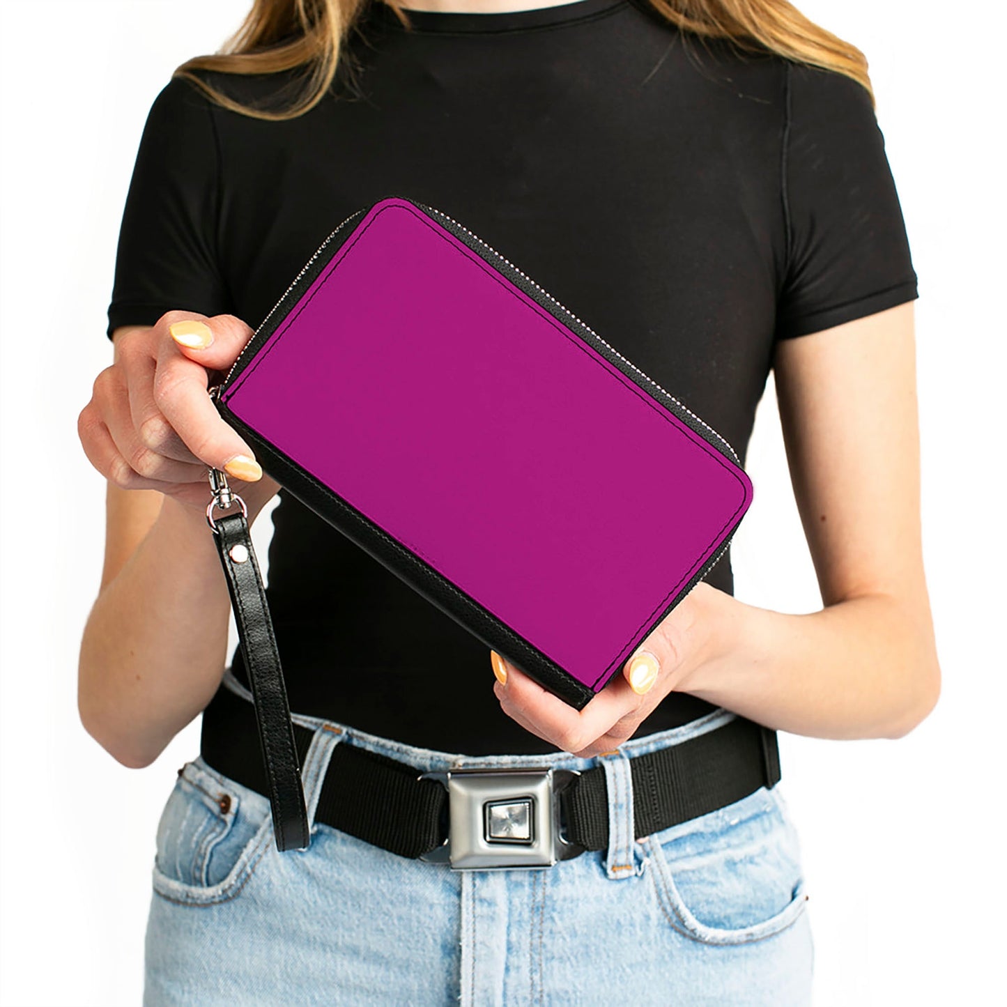 PU Zip Around Wallet Rectangle - Fuchsia