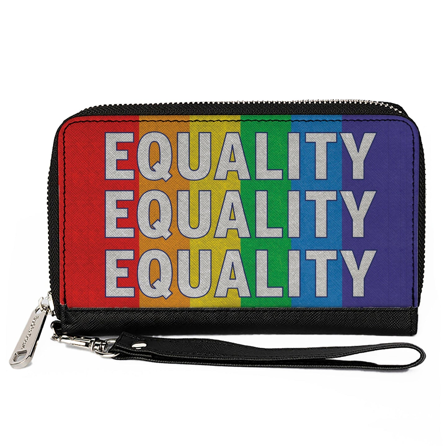 Women's PU Zip Around Wallet Rectangle - EQUALITY Blocks Rainbow Blue White