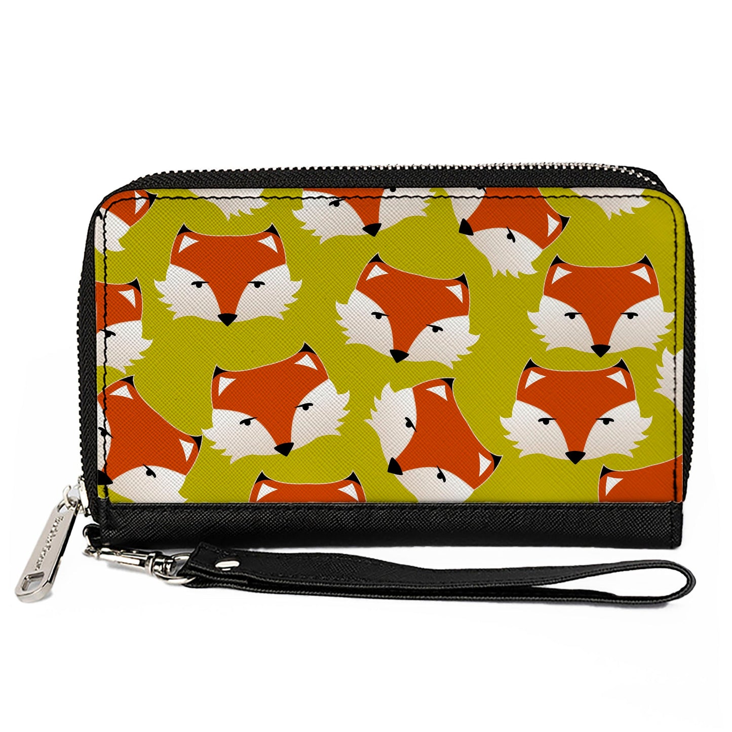 PU Zip Around Wallet Rectangle - Fox Face Scattered Warm Olive