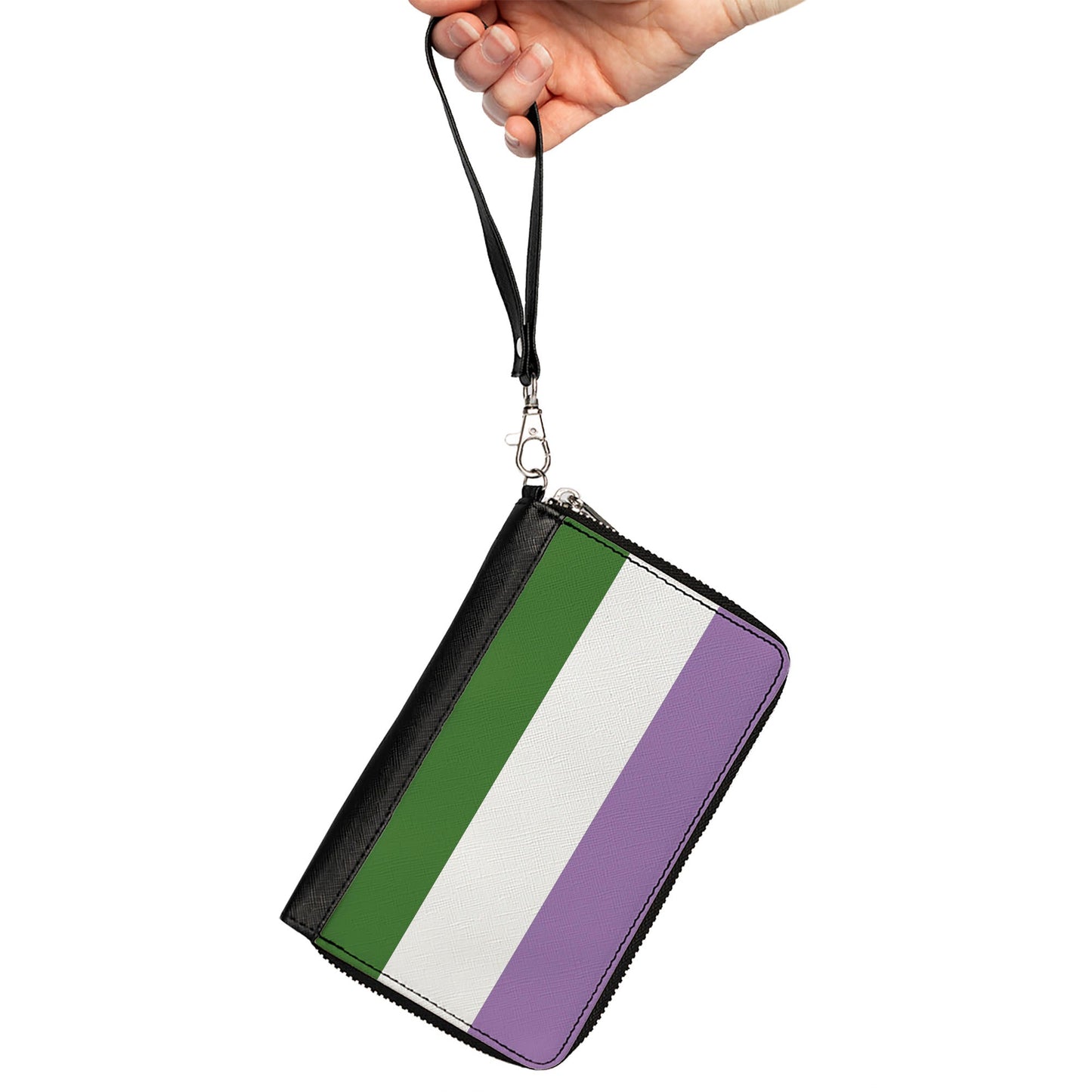 Women's PU Zip Around Wallet Rectangle - Flag Genderqueer Lavender White Green