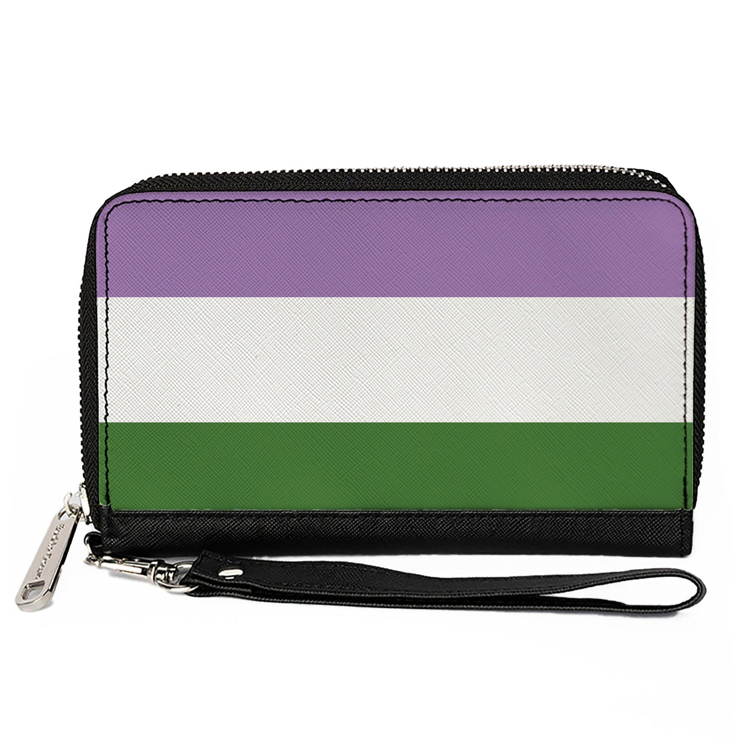 Women's PU Zip Around Wallet Rectangle - Flag Genderqueer Lavender White Green