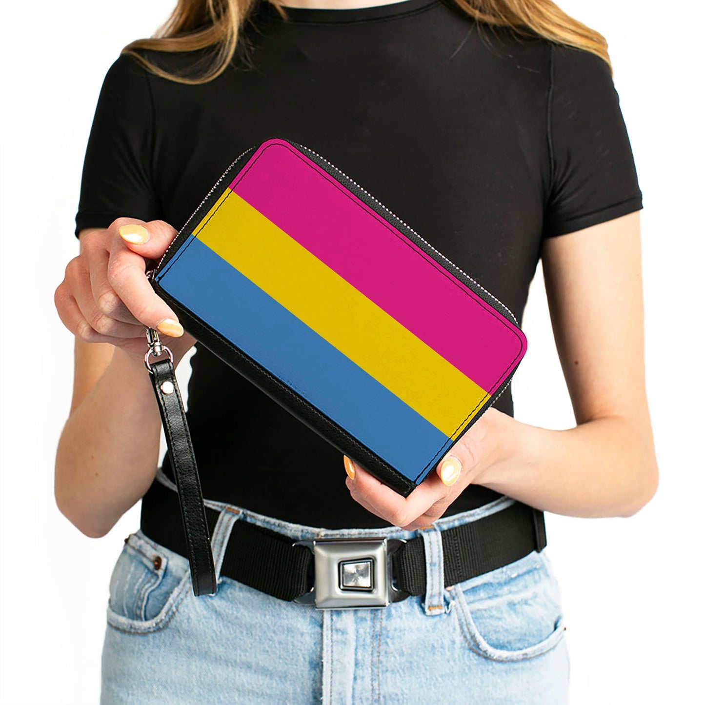 Women's PU Zip Around Wallet Rectangle - Flag Pansexual Pink Yellow Blue