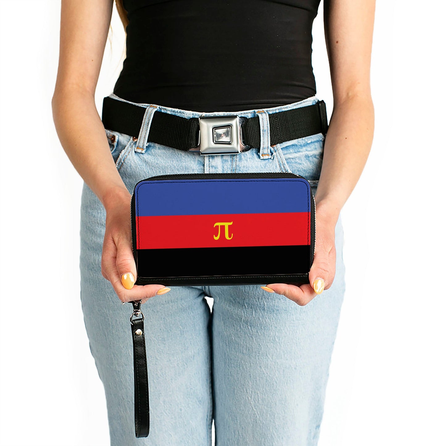 Women's PU Zip Around Wallet Rectangle - Flag Polyamorous Pi Symbol Blue Red Black Yellow