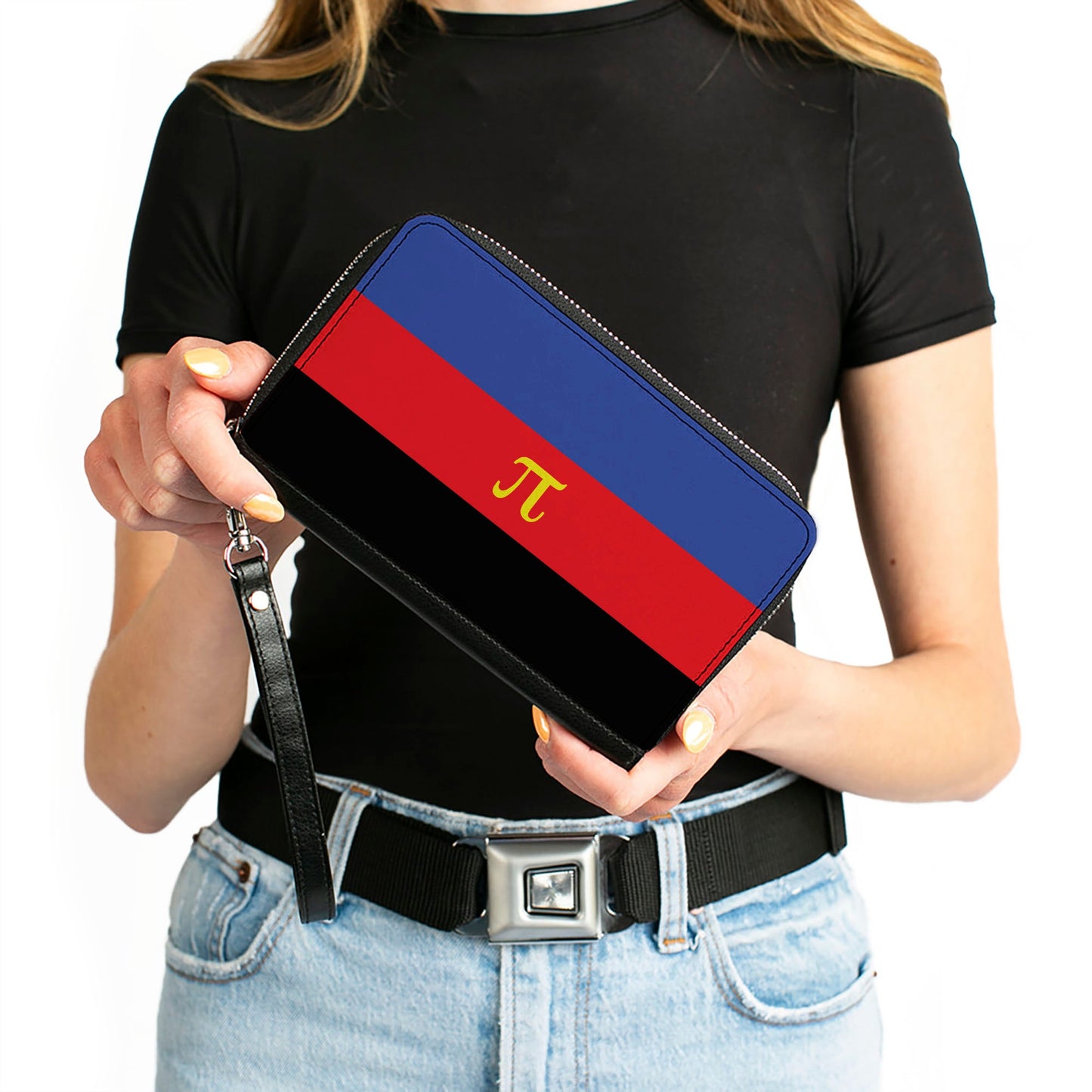 Women's PU Zip Around Wallet Rectangle - Flag Polyamorous Pi Symbol Blue Red Black Yellow