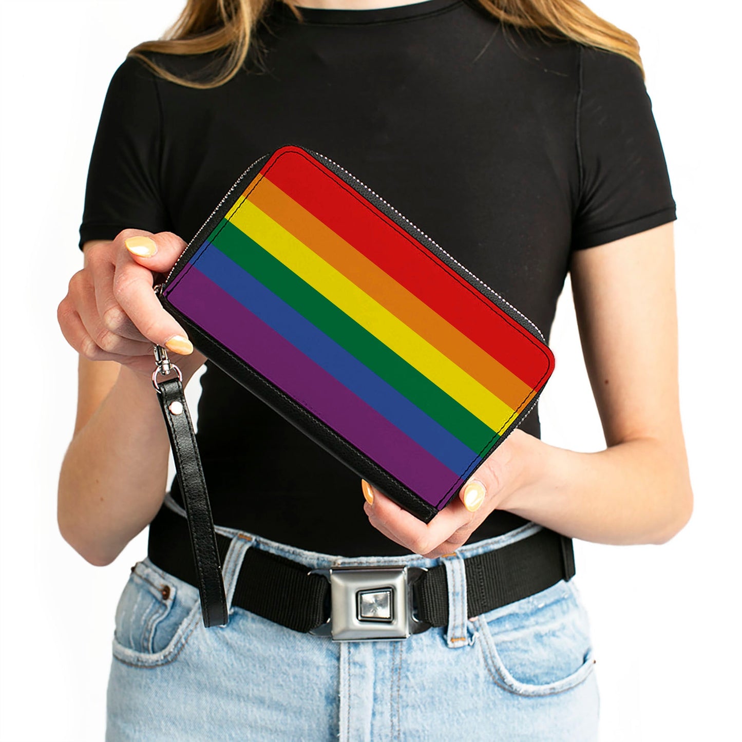 Women's PU Zip Around Wallet Rectangle - Flag Pride Rainbow