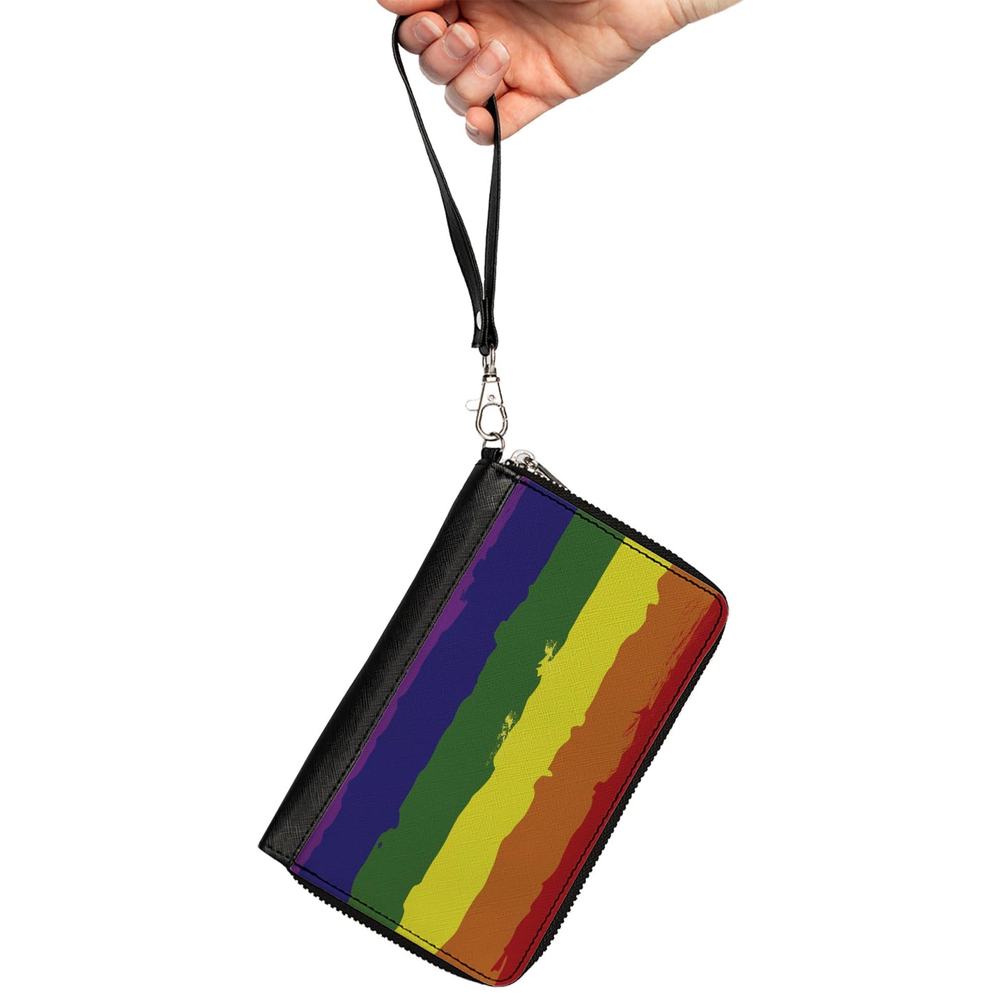 Women's PU Zip Around Wallet Rectangle - Rainbow Stripe Painted