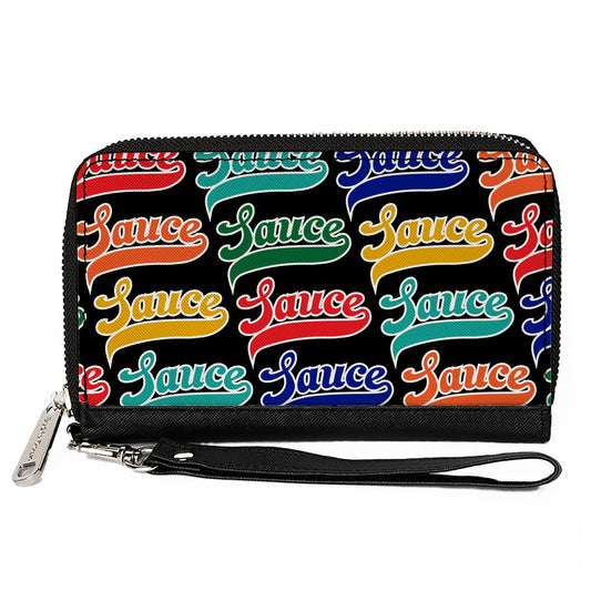 PU Zip Around Wallet Rectangle - SAUCE Baseball Script Black/Multi Color