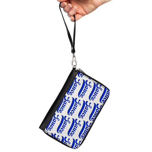 PU Zip Around Wallet Rectangle - SAUCE Baseball Script White/Blue